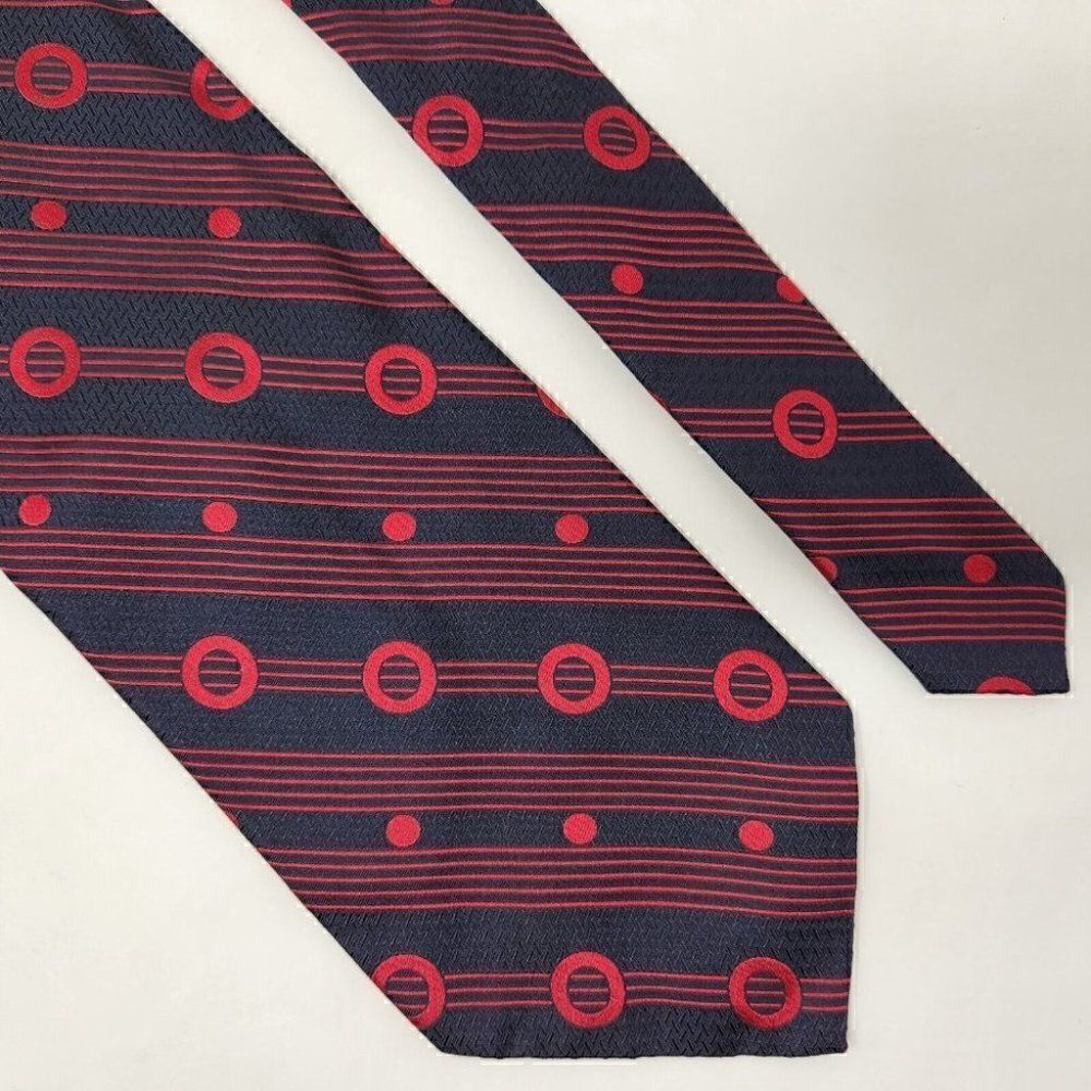 VINTAGE PIERRE CARDIN PARIS SILK TIE BLACK RED POLKA DOT STRIPE 4"